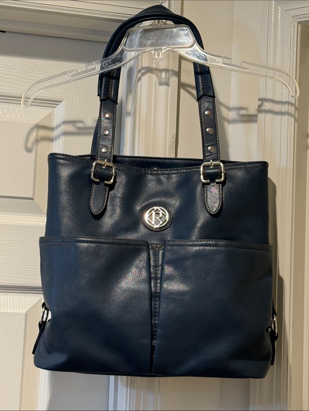 Relic Navy Soft Buttery Tote/Shoulder Stud Straps Front Slip Pocket Work Autumn